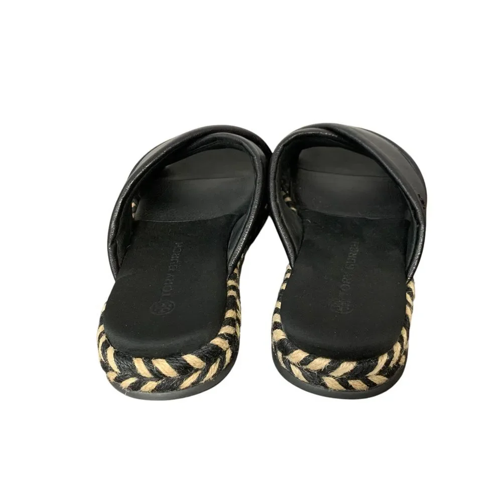 Tory Burch NWOT Cross Strap Puffy Slides Espadrille Platform Sandal Black Size 9